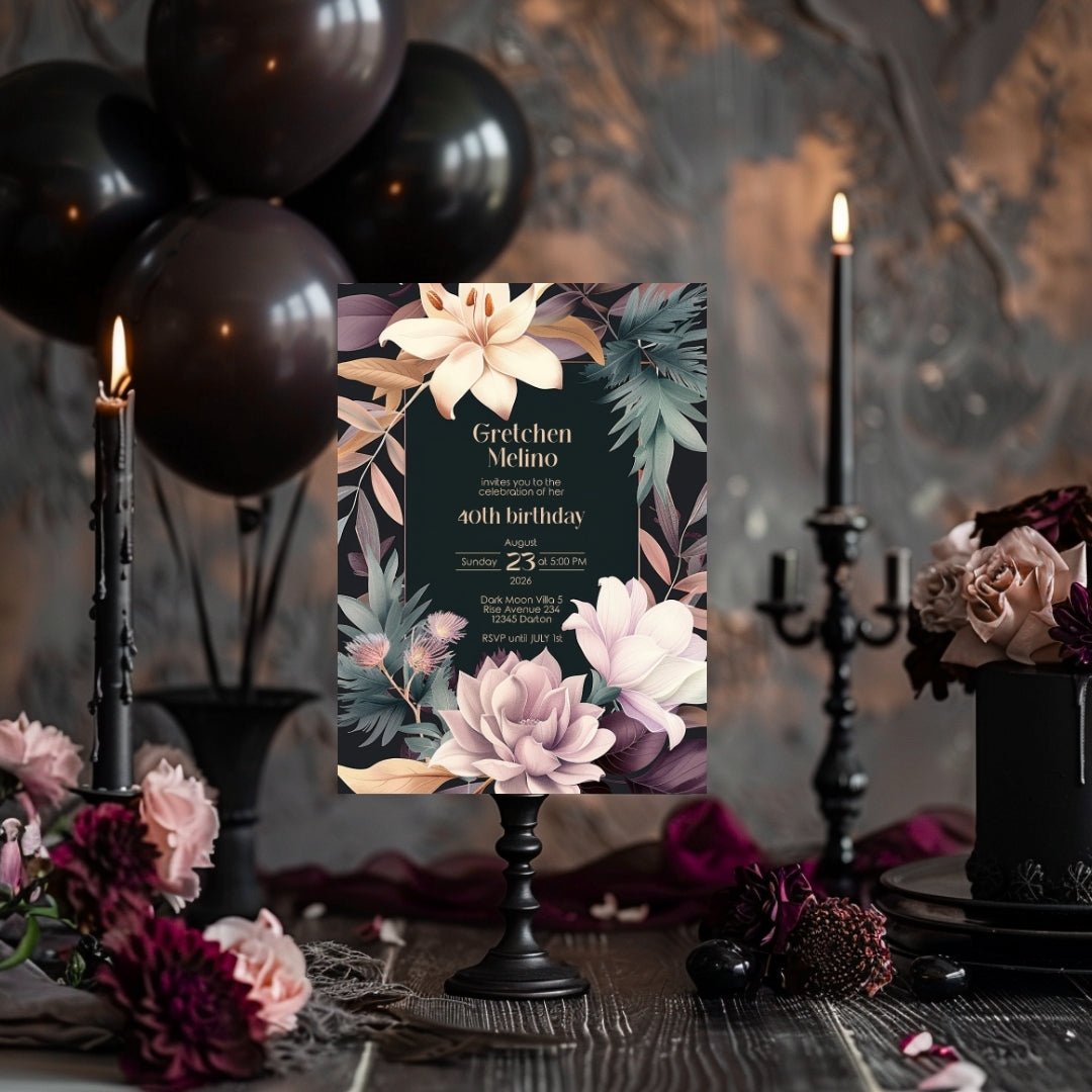 Lush Botanical Birthday Invitation - Elegant Floral Design