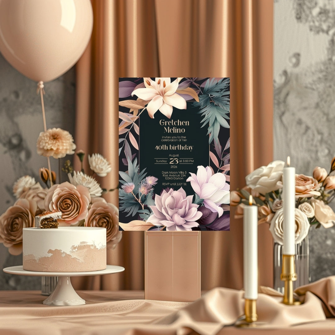 Lush Botanical Birthday Invitation - Elegant Floral Design