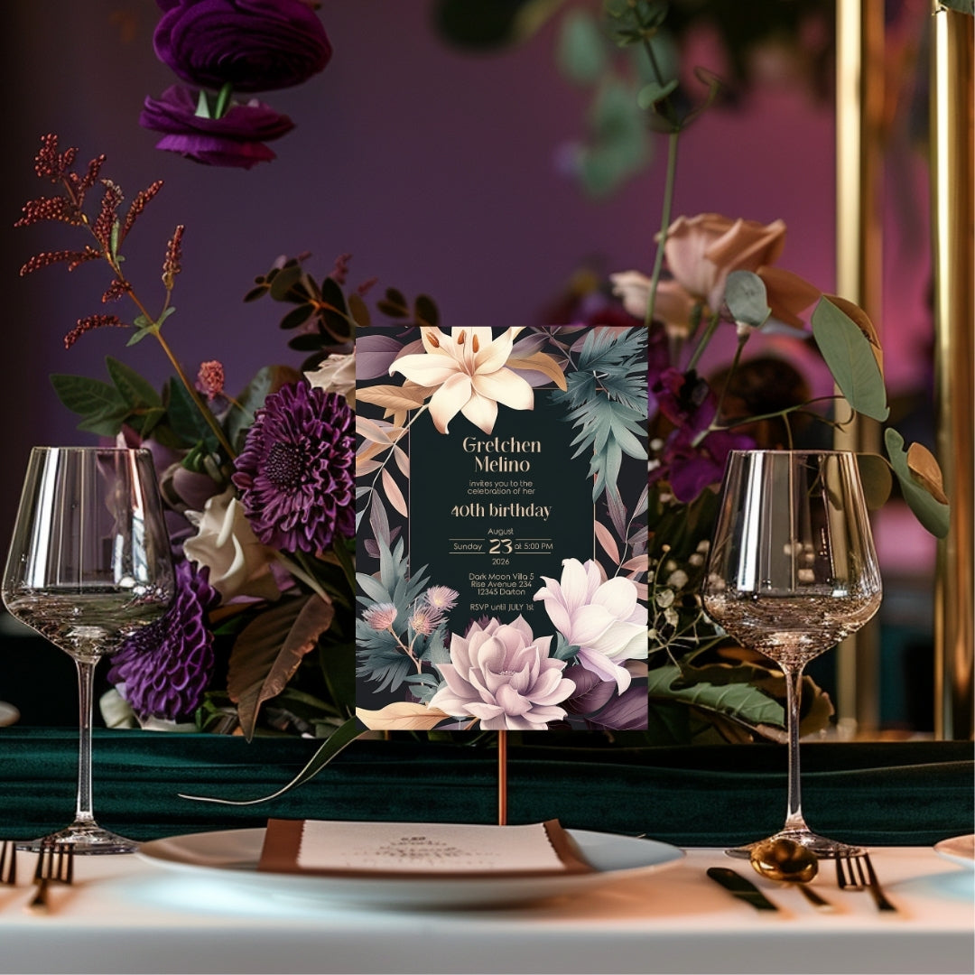 Lush Botanical Birthday Invitation - Elegant Floral Design