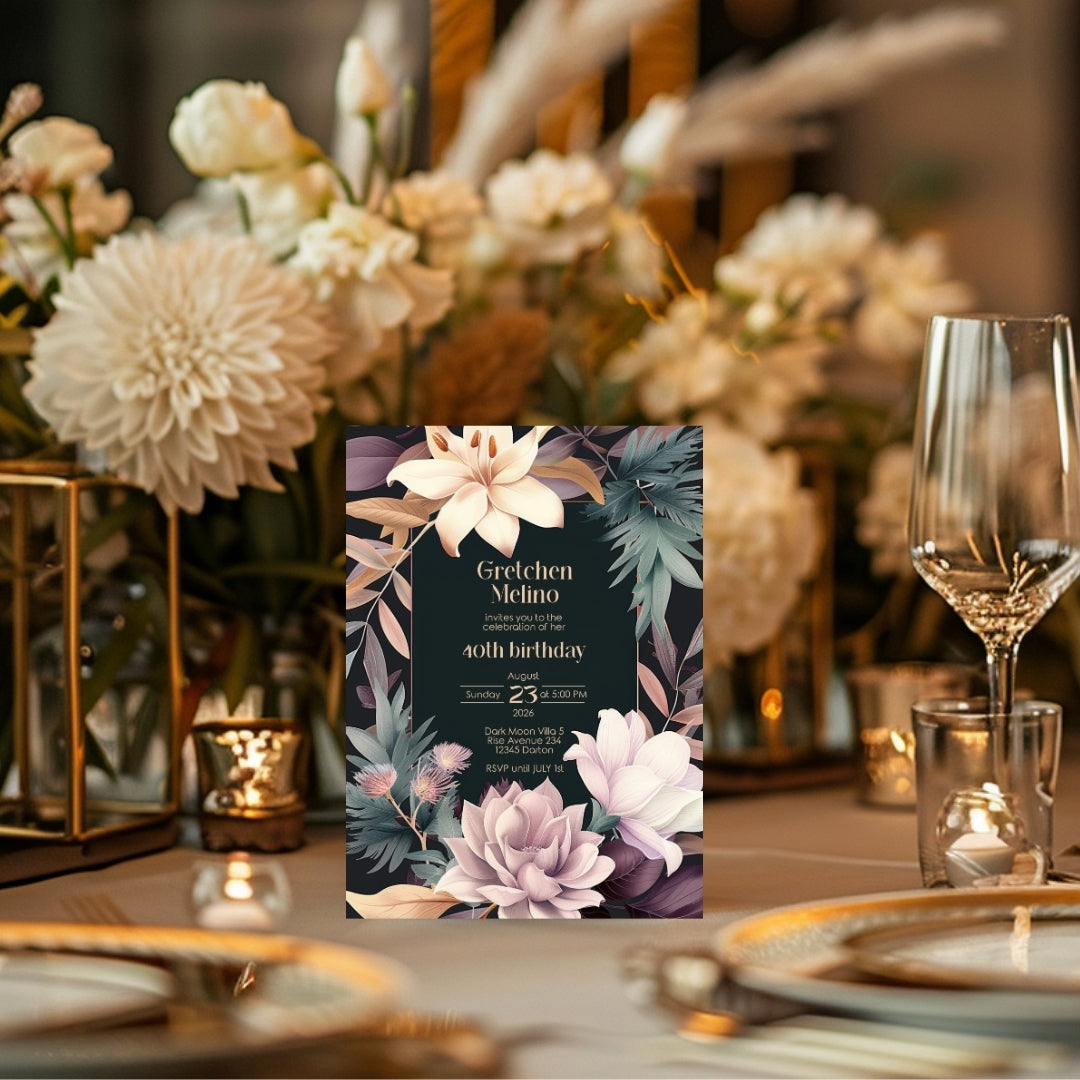Lush Botanical Birthday Invitation - Elegant Floral Design