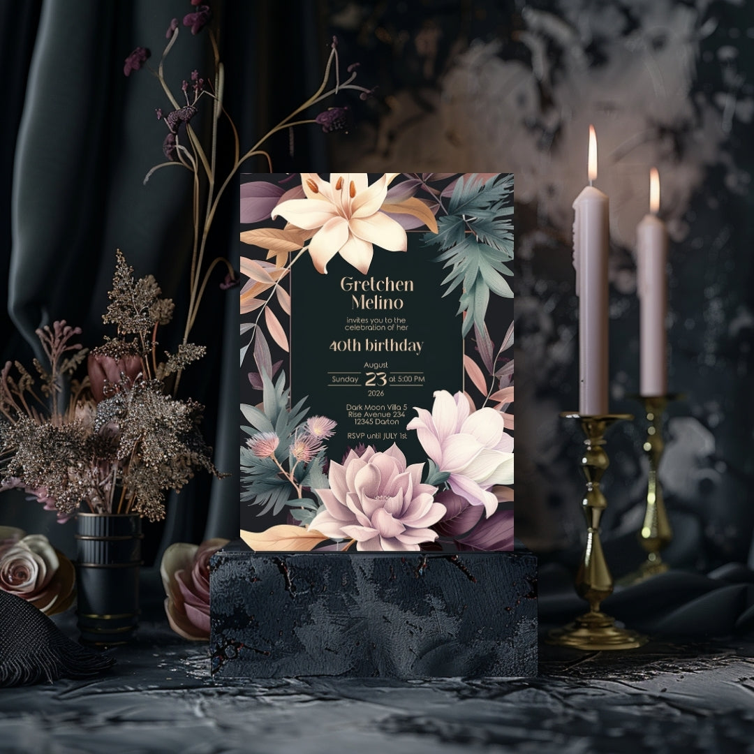 Lush Botanical Birthday Invitation - Elegant Floral Design