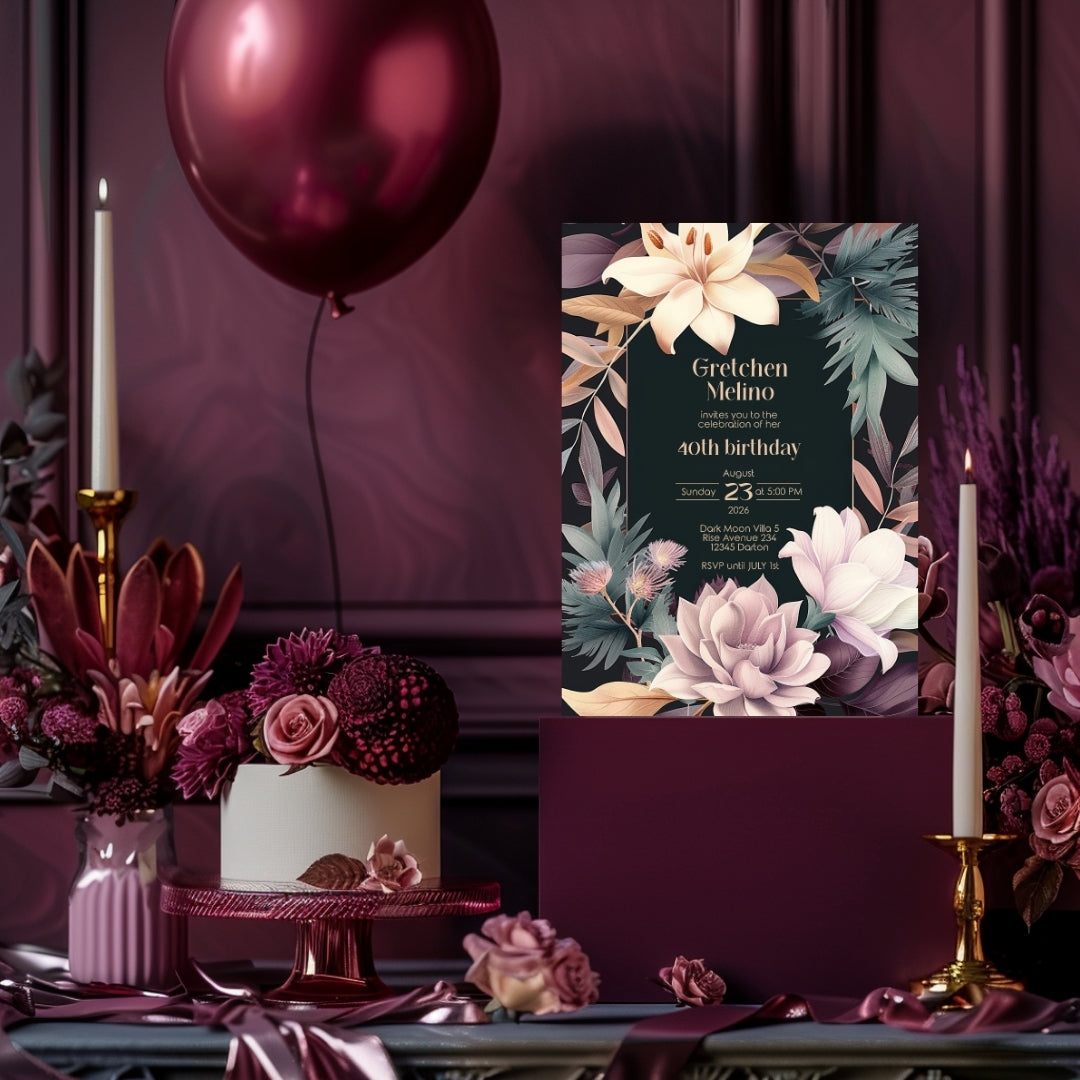 Lush Botanical Birthday Invitation - Elegant Floral Design