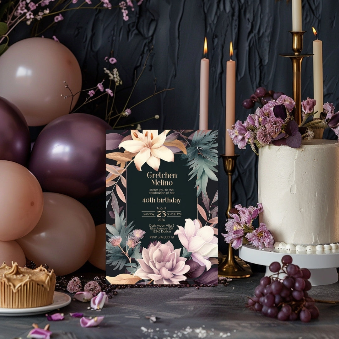 Lush Botanical Birthday Invitation - Elegant Floral Design
