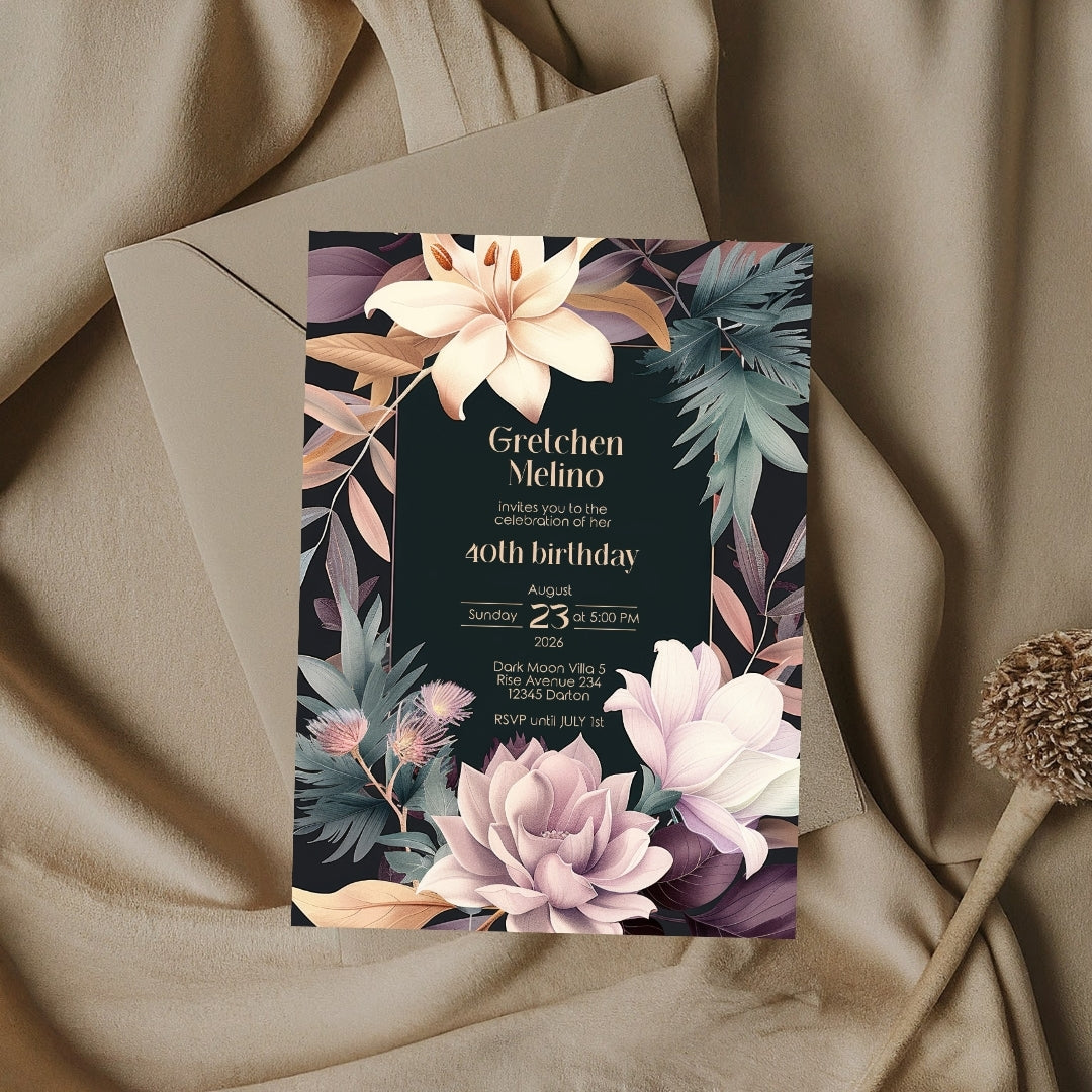 Lush Botanical Birthday Invitation - Elegant Floral Design