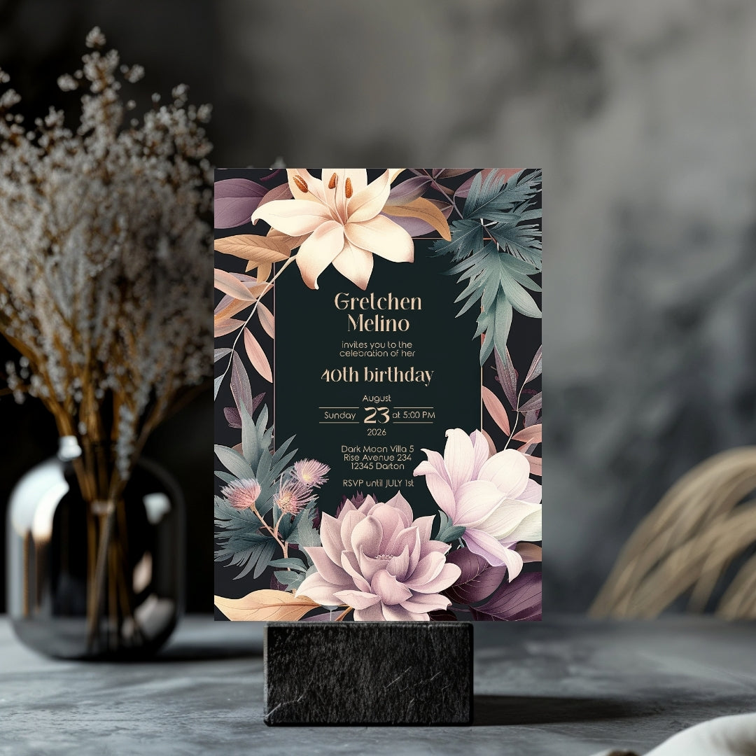 Lush Botanical Birthday Invitation - Elegant Floral Design