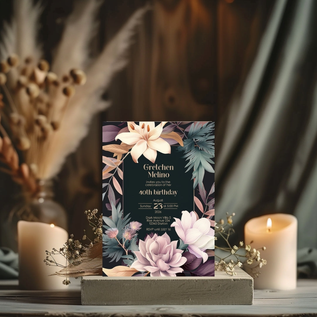Lush Botanical Birthday Invitation - Elegant Floral Design