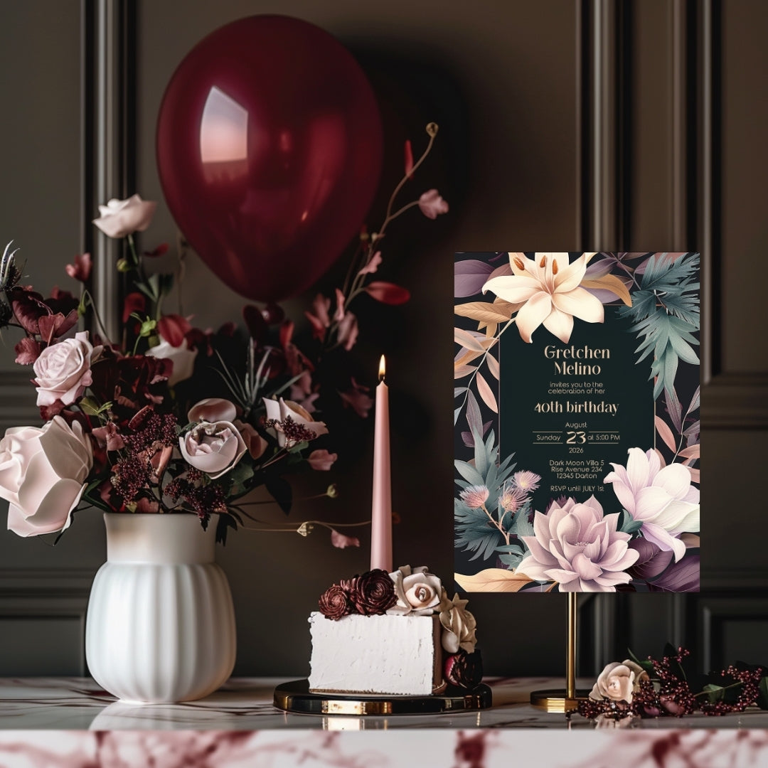 Lush Botanical Birthday Invitation - Elegant Floral Design