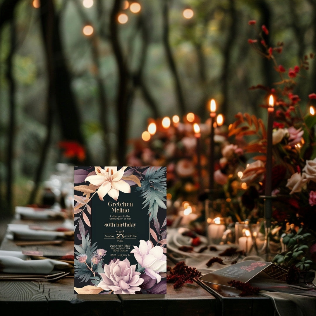 Lush Botanical Birthday Invitation - Elegant Floral Design