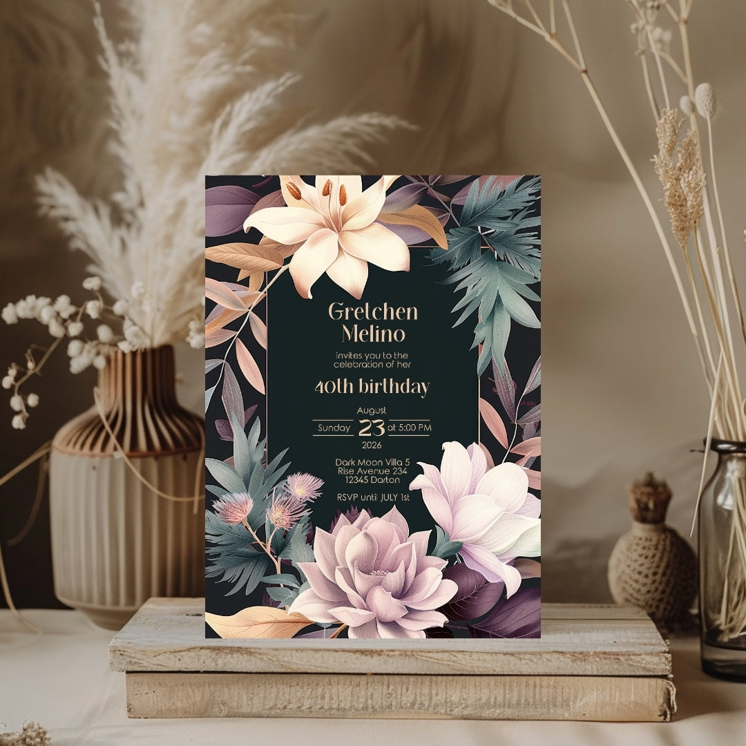 Lush Botanical Birthday Invitation - Elegant Floral Design
