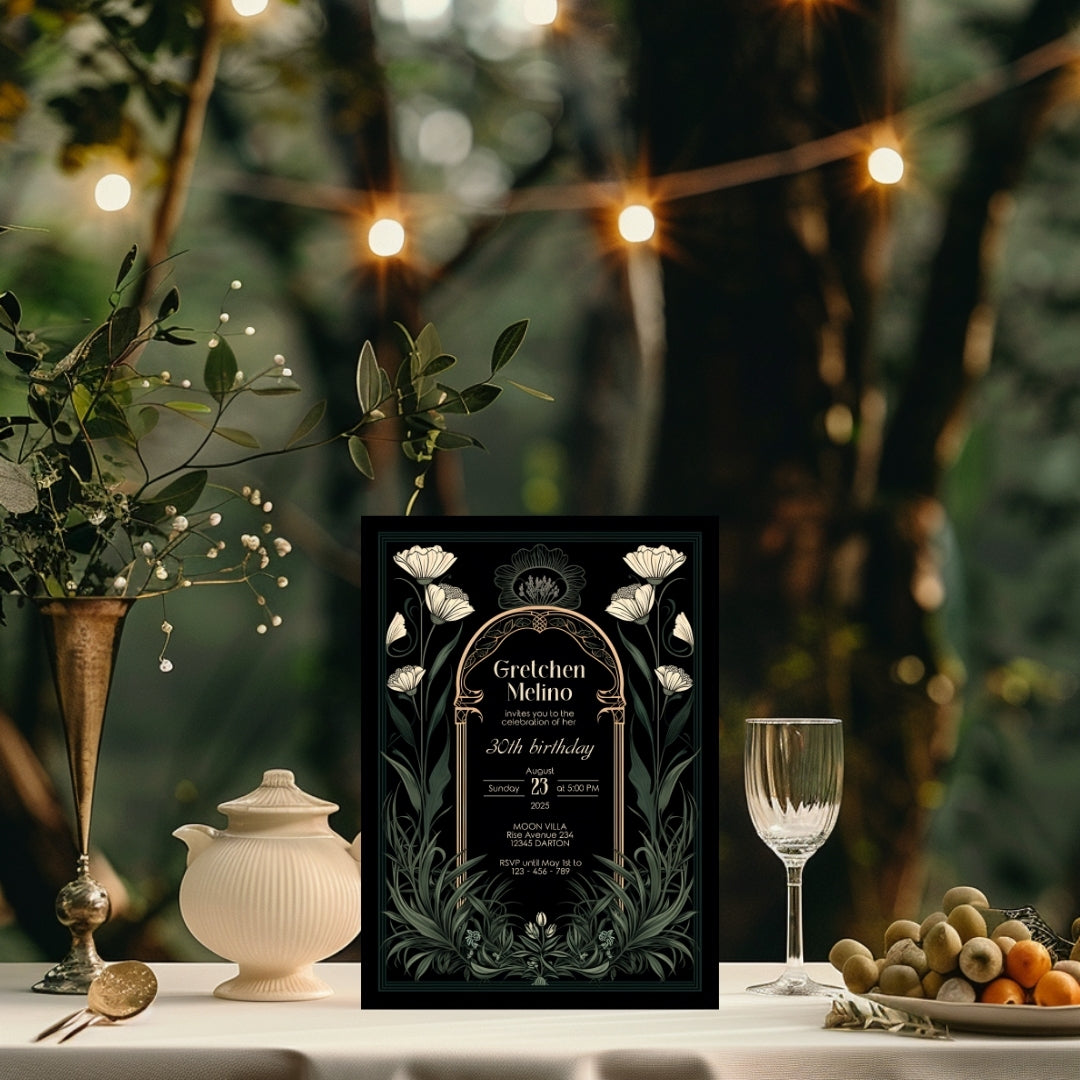 Green Gothic Art Deco Birthday Invitation