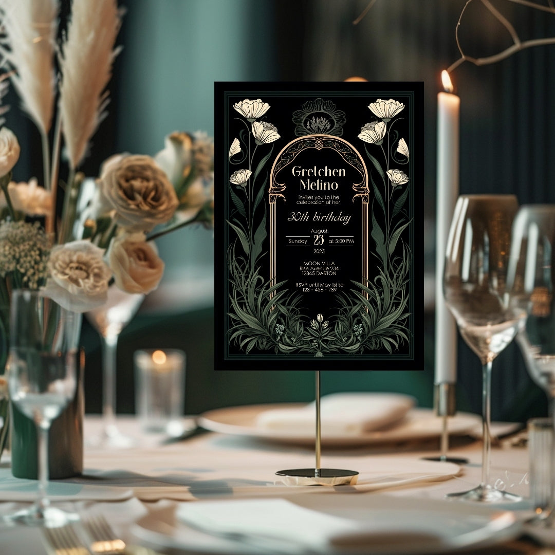Green Gothic Art Deco Birthday Invitation