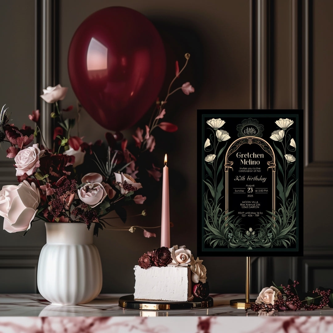 Green Gothic Art Deco Birthday Invitation