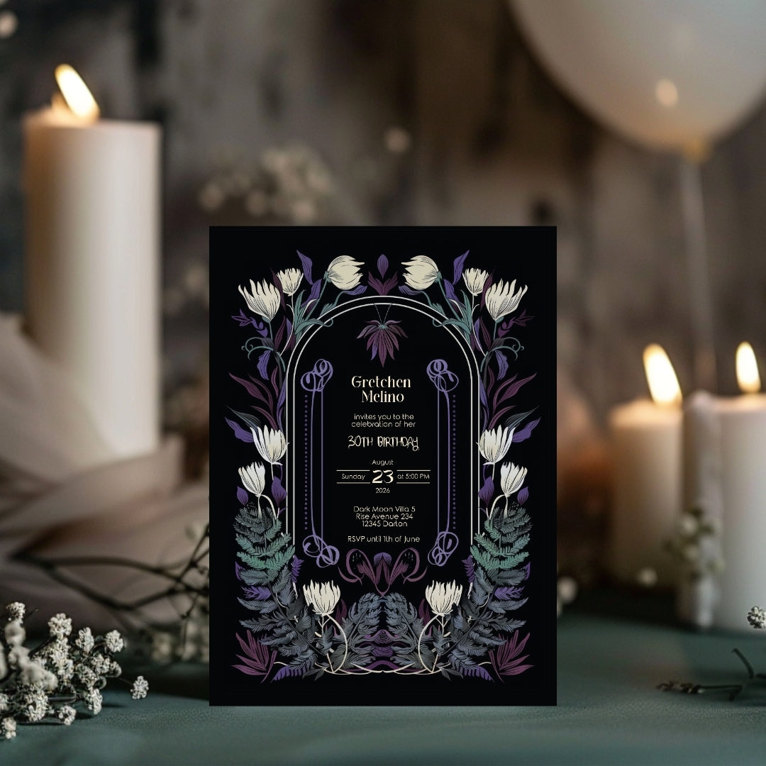 Mystical Floral Gothic Birthday Invitation