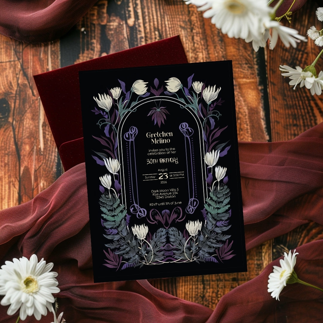 Mystical Floral Gothic Birthday Invitation