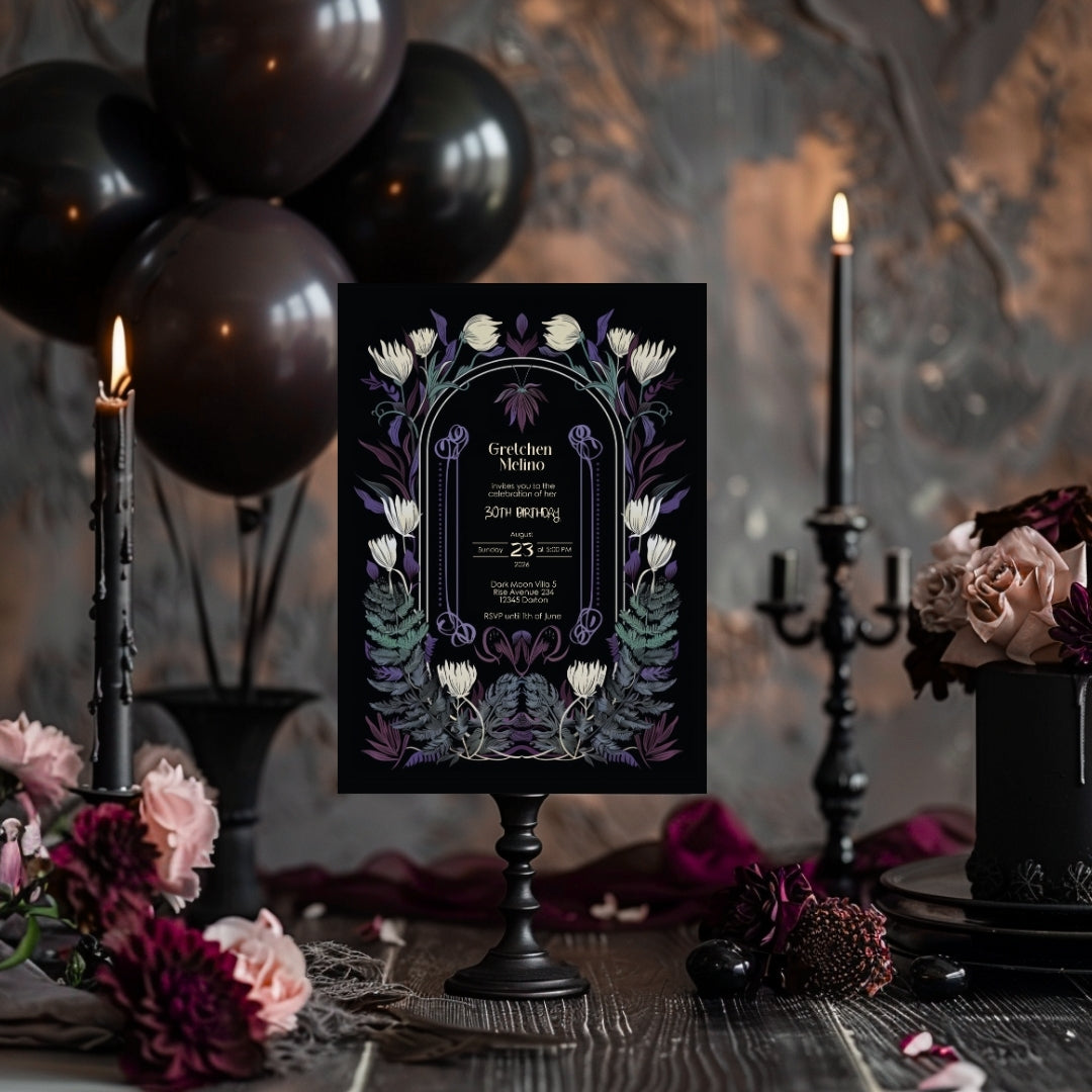 Mystical Floral Gothic Birthday Invitation