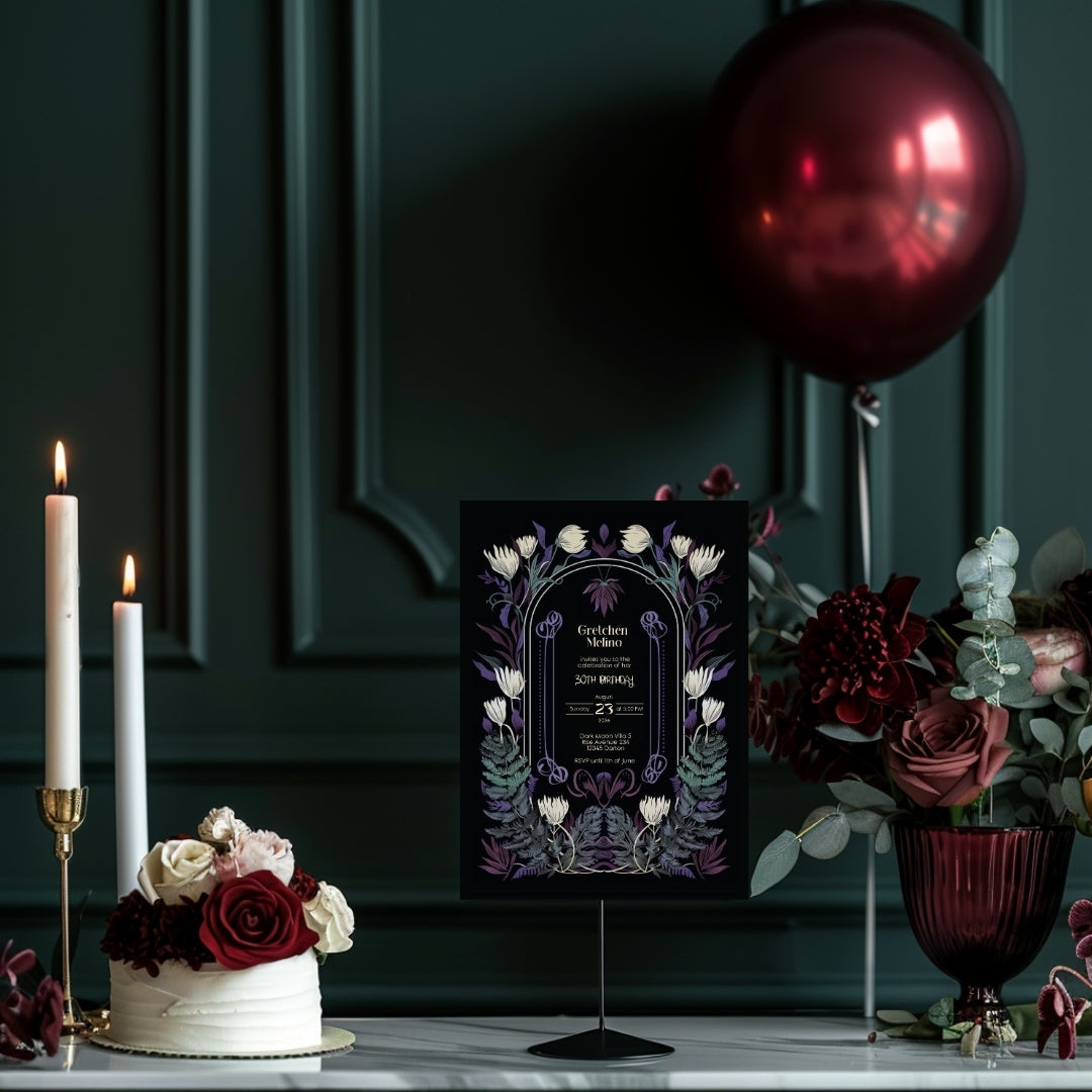 Mystical Floral Gothic Birthday Invitation