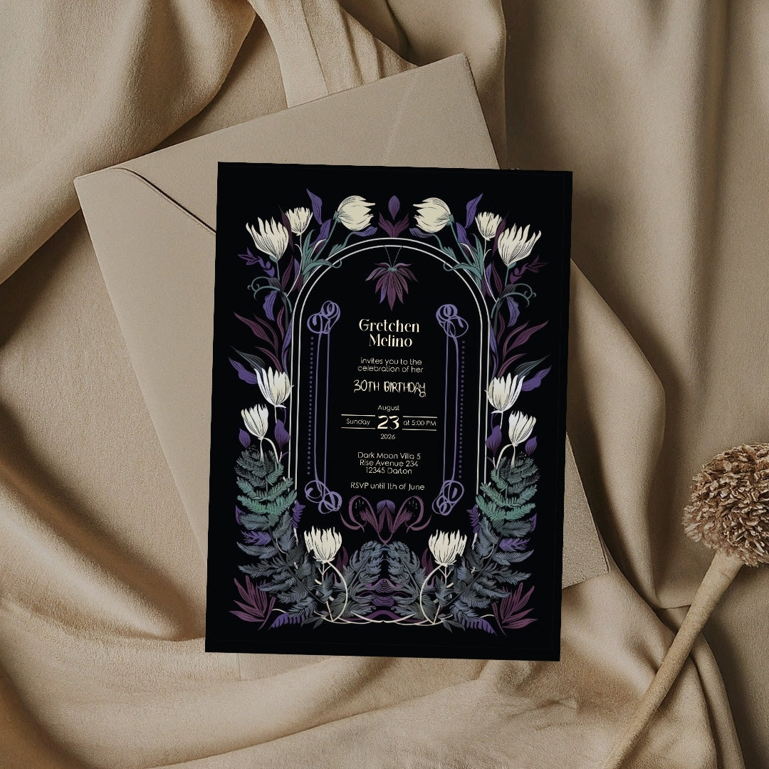 Mystical Floral Gothic Birthday Invitation