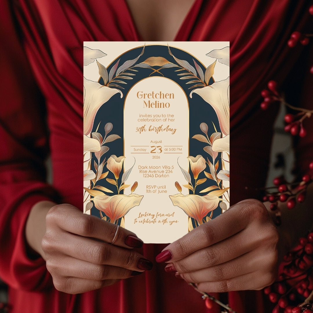 Sophisticated Floral Art Nouveau Invitation for Birthdays