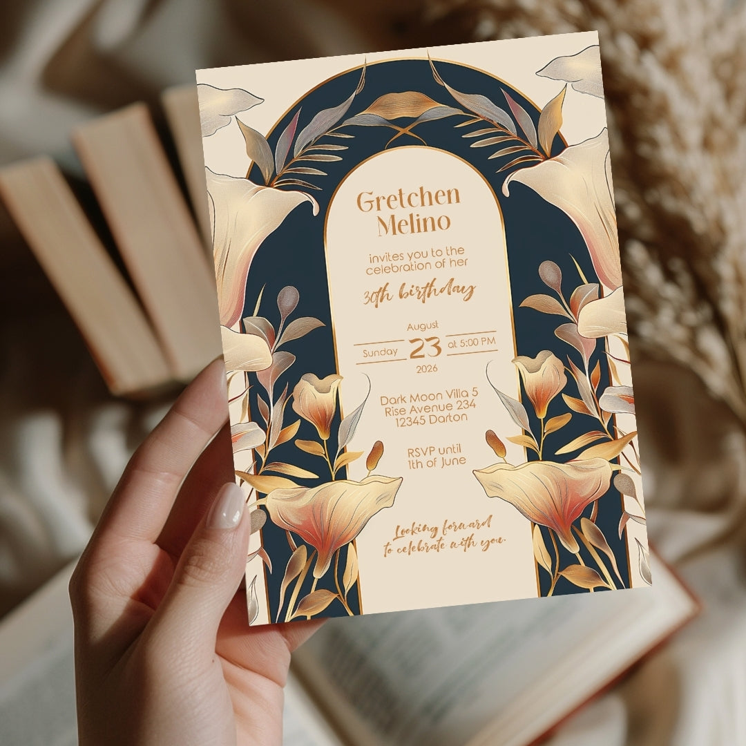 Sophisticated Floral Art Nouveau Invitation for Birthdays