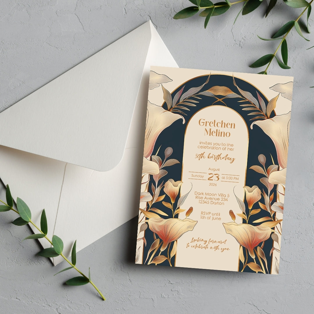 Sophisticated Floral Art Nouveau Invitation for Birthdays