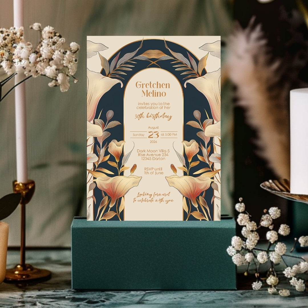 Sophisticated Floral Art Nouveau Invitation for Birthdays