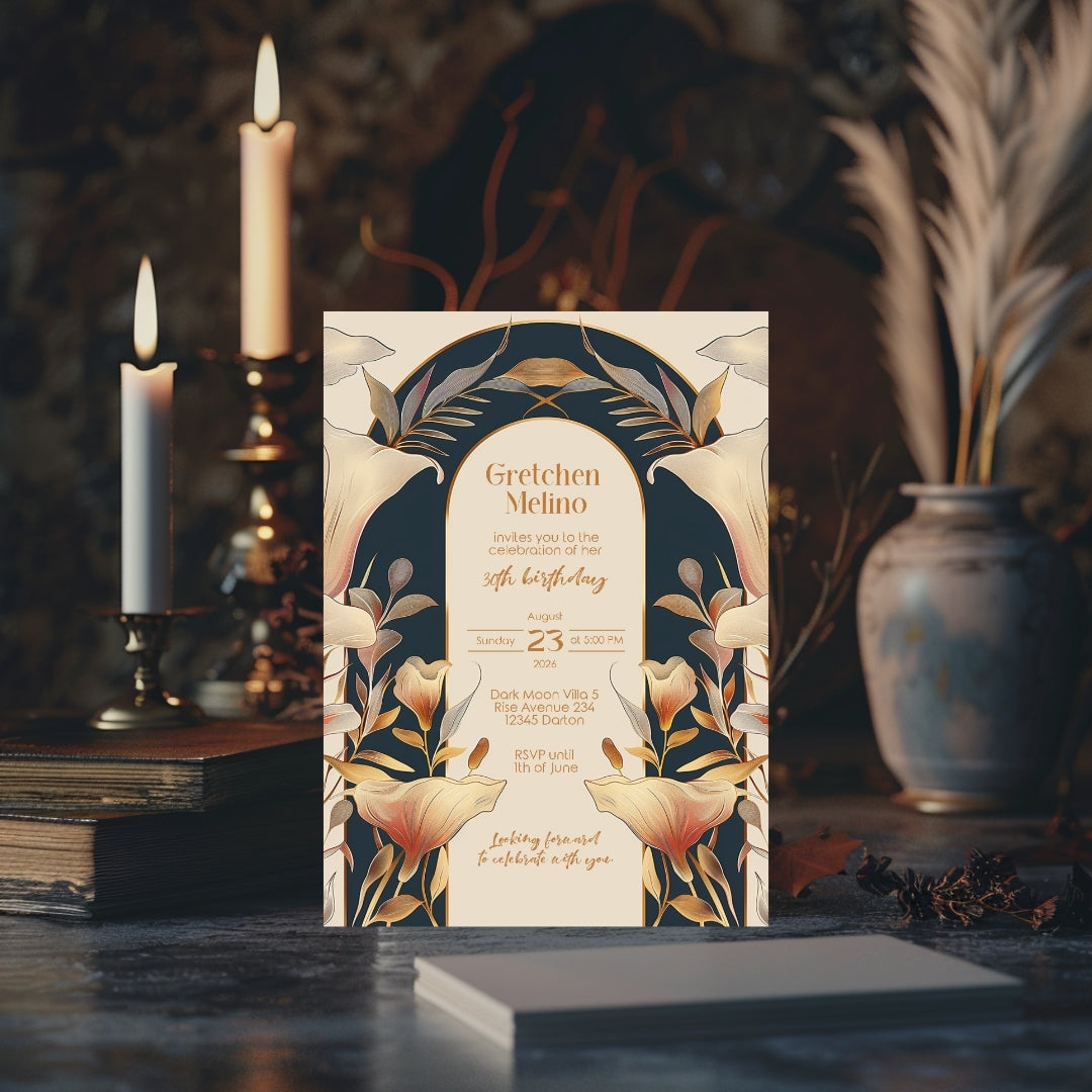 Sophisticated Floral Art Nouveau Invitation for Birthdays