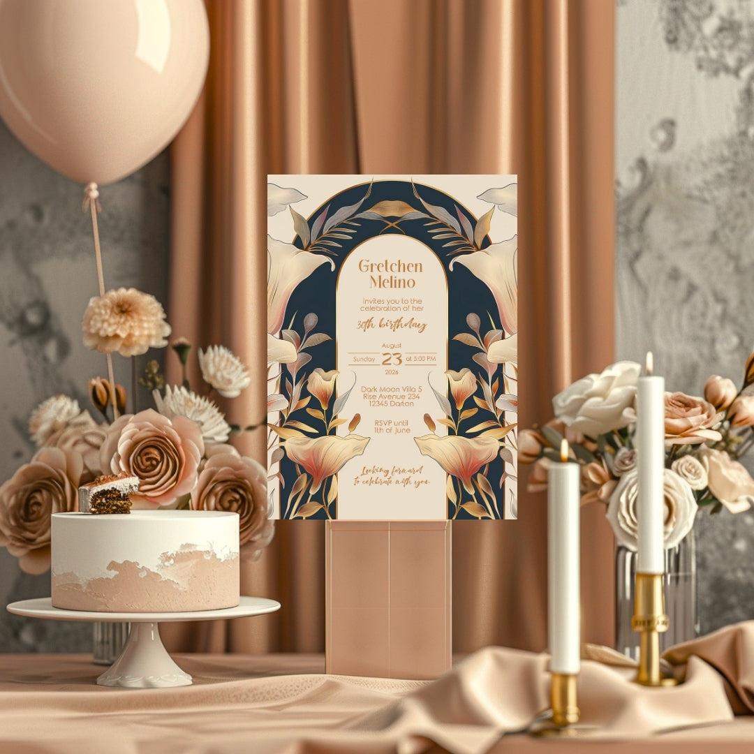 Sophisticated Floral Art Nouveau Invitation for Birthdays