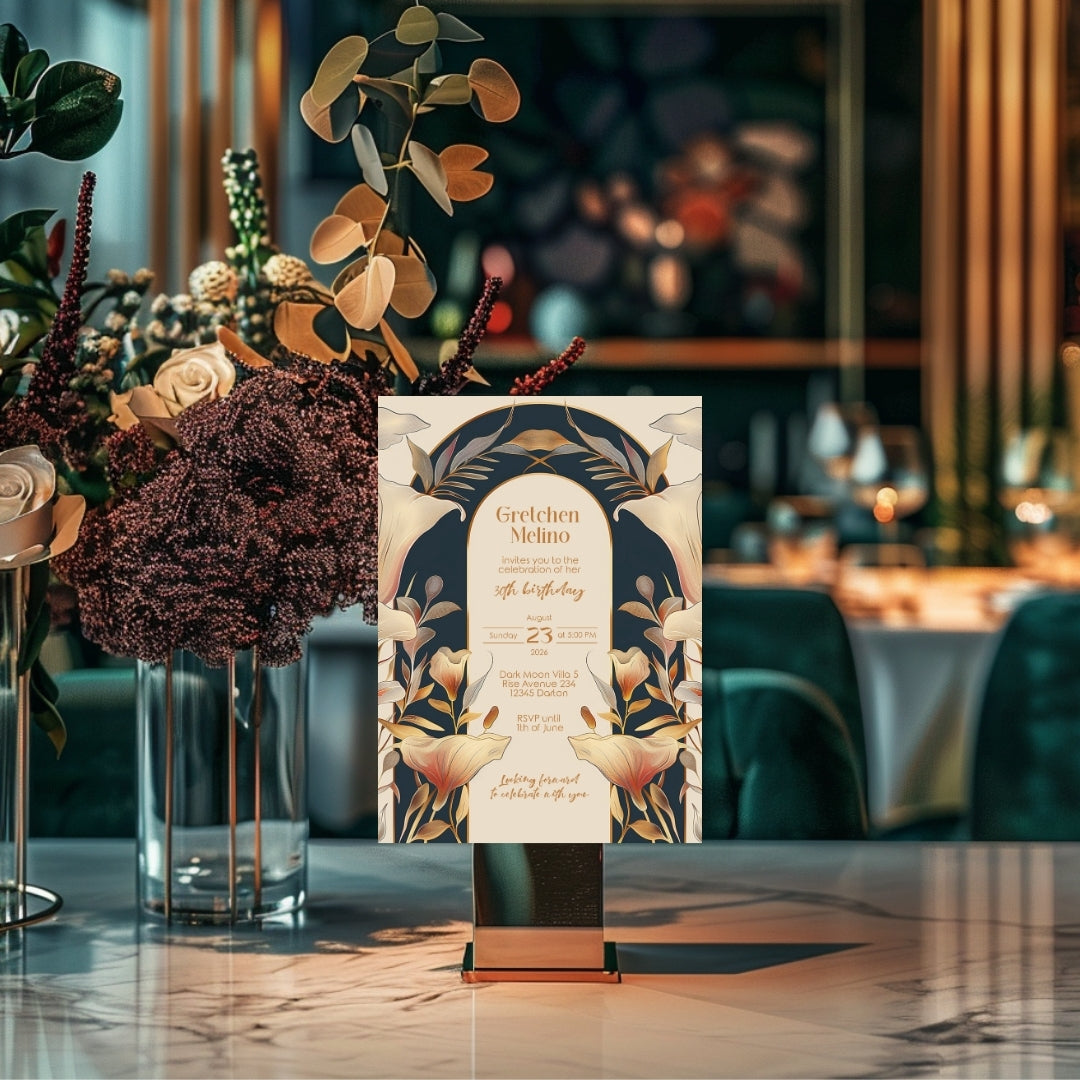 Sophisticated Floral Art Nouveau Invitation for Birthdays