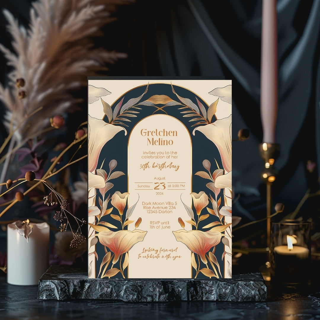 Sophisticated Floral Art Nouveau Invitation for Birthdays