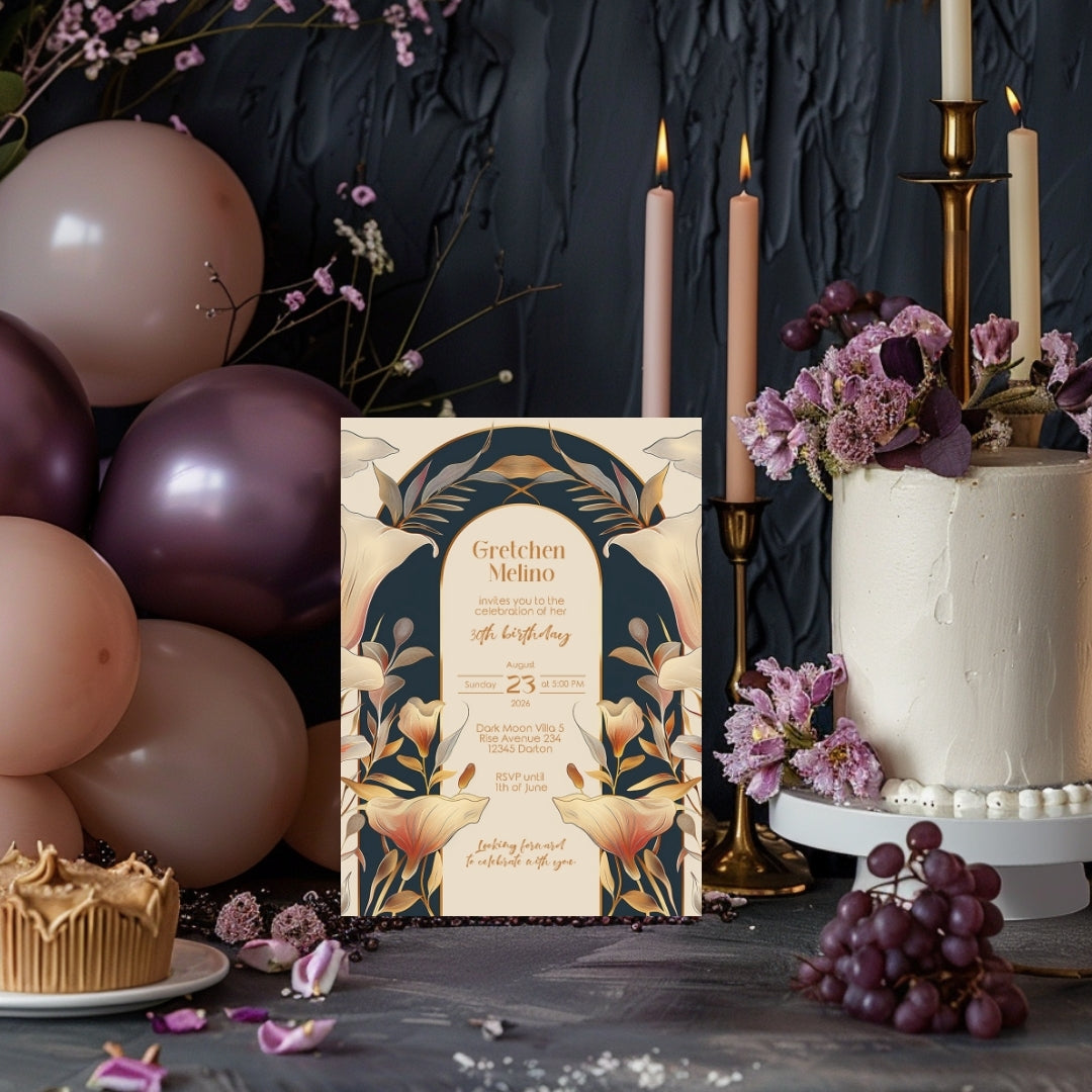 Sophisticated Floral Art Nouveau Invitation for Birthdays