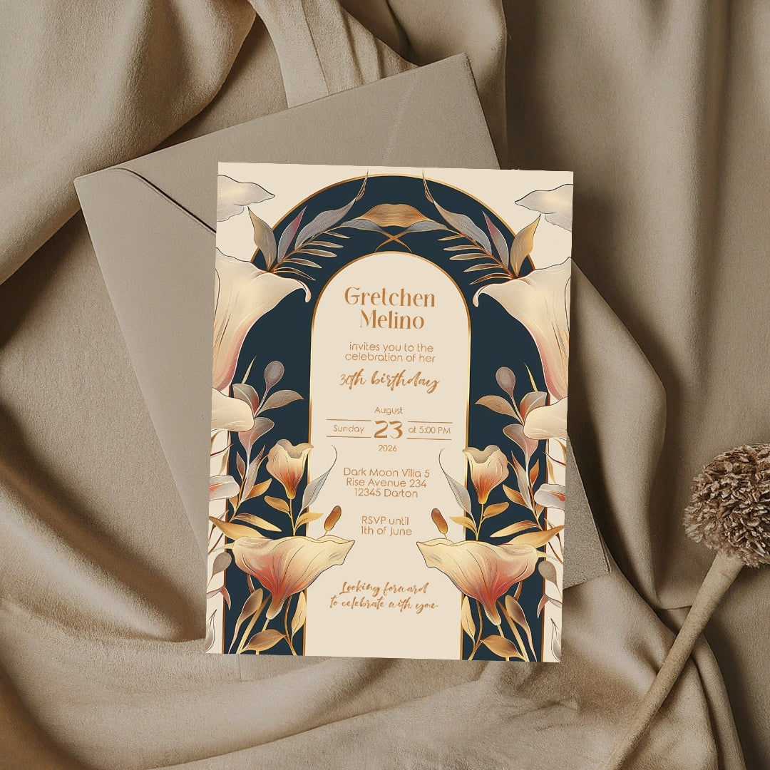 Sophisticated Floral Art Nouveau Invitation for Birthdays