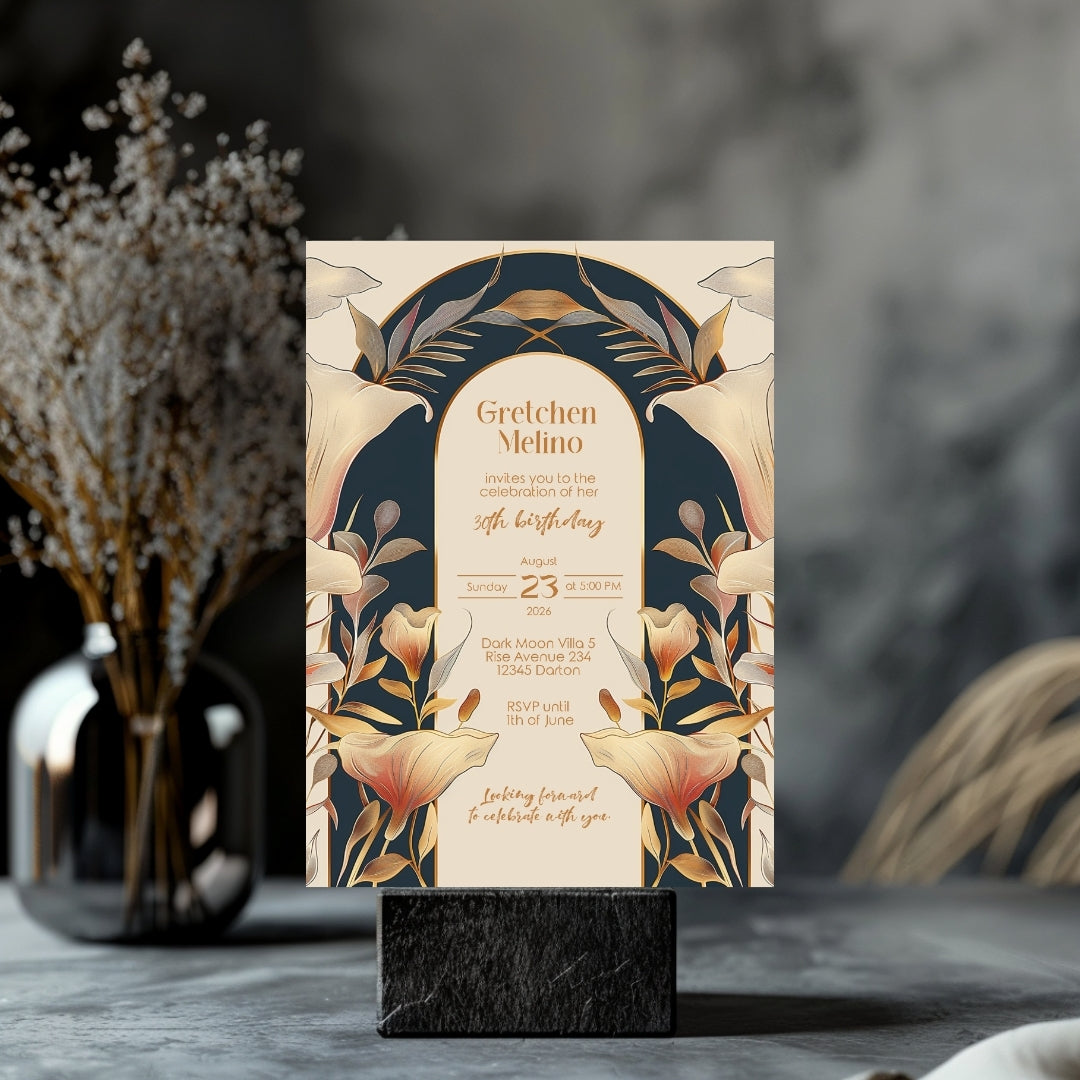 Sophisticated Floral Art Nouveau Invitation for Birthdays
