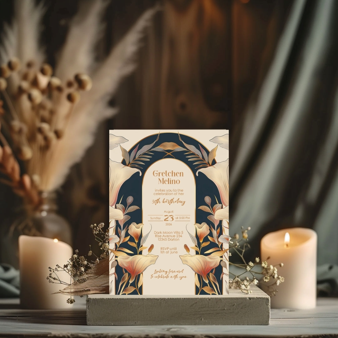 Sophisticated Floral Art Nouveau Invitation for Birthdays