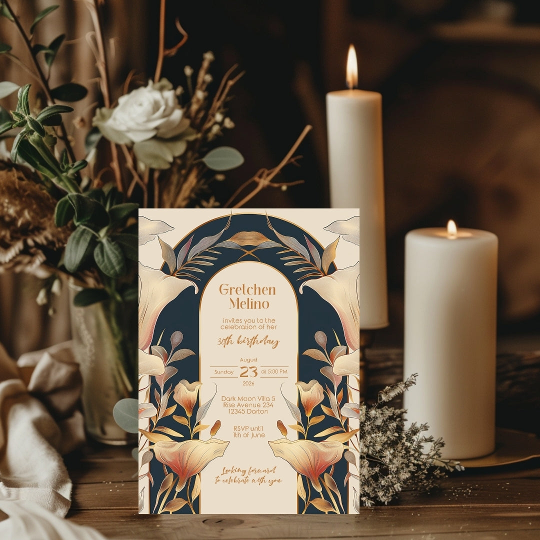 Sophisticated Floral Art Nouveau Invitation for Birthdays