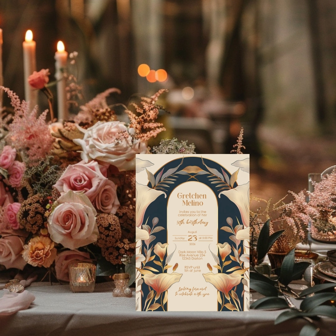 Sophisticated Floral Art Nouveau Invitation for Birthdays