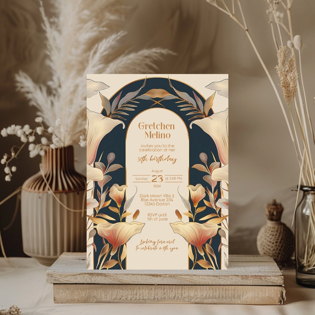 Sophisticated Floral Art Nouveau Invitation for Birthdays