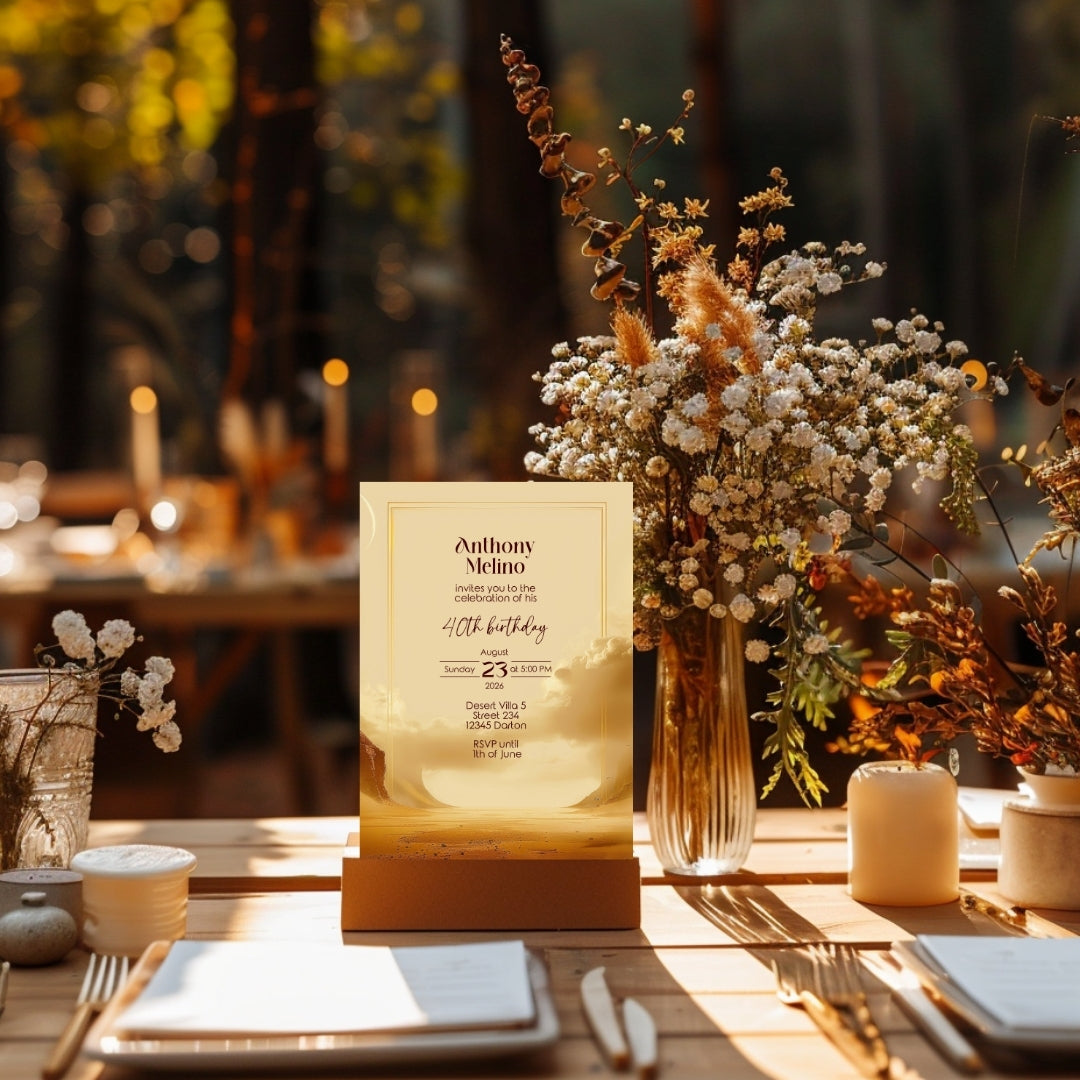 Golden Oasis Birthday Invitation - Serene Desert Design for Special Celebrations