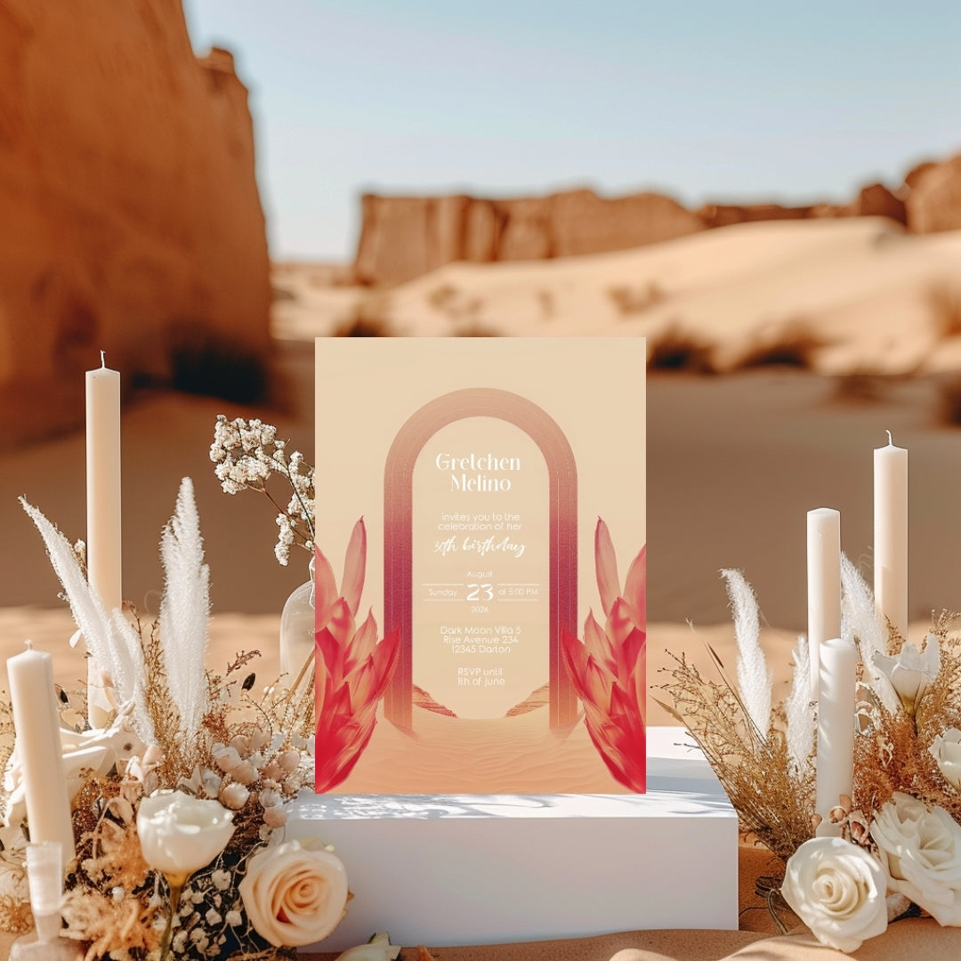 Elegant Floral Oriental Desert Birthday Invitation