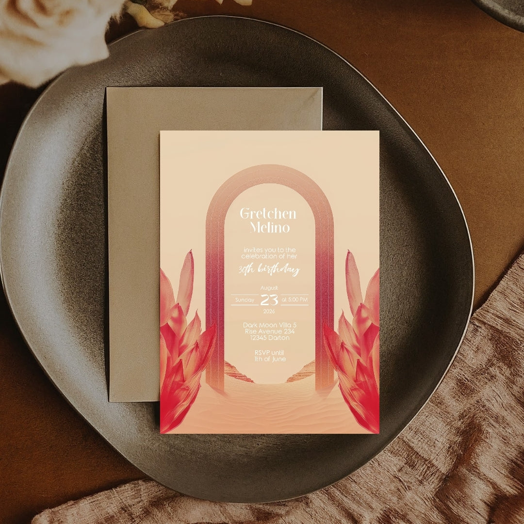 Elegant Floral Oriental Desert Birthday Invitation