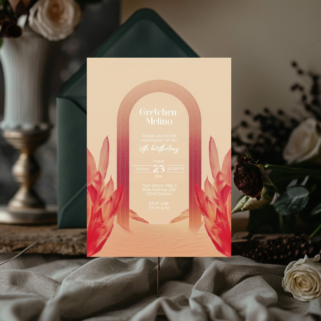 Elegant Floral Oriental Desert Birthday Invitation