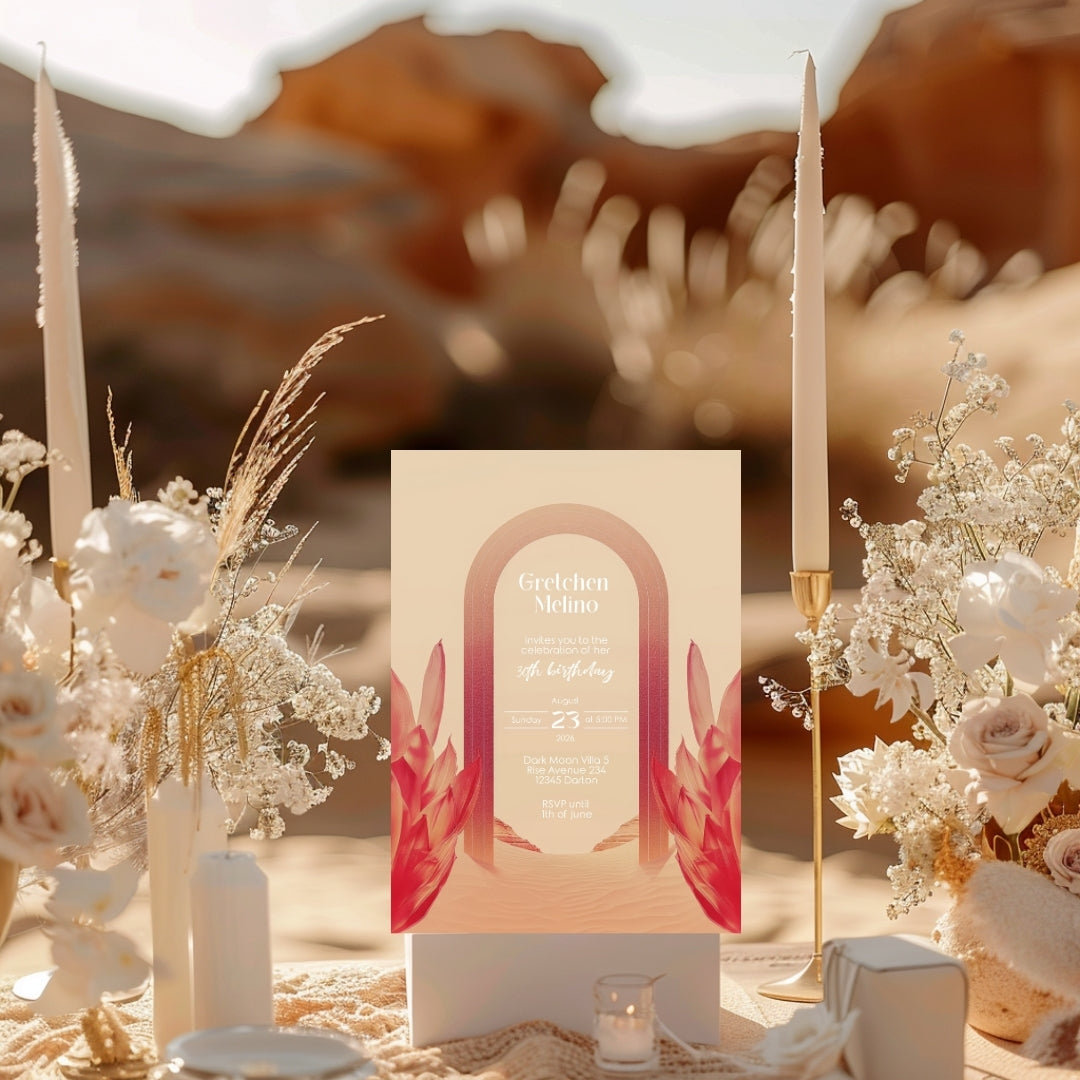Elegant Floral Oriental Desert Birthday Invitation