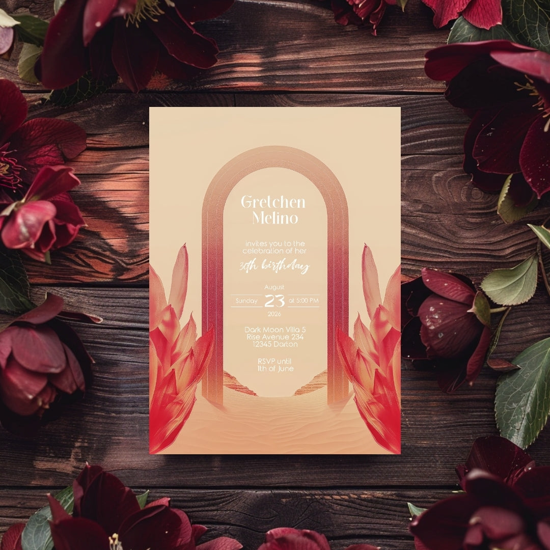 Elegant Floral Oriental Desert Birthday Invitation