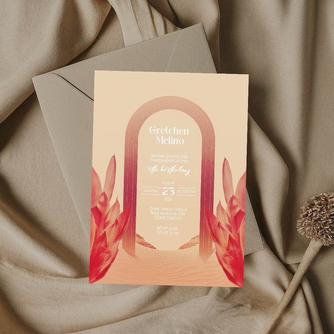 Elegant Floral Oriental Desert Birthday Invitation