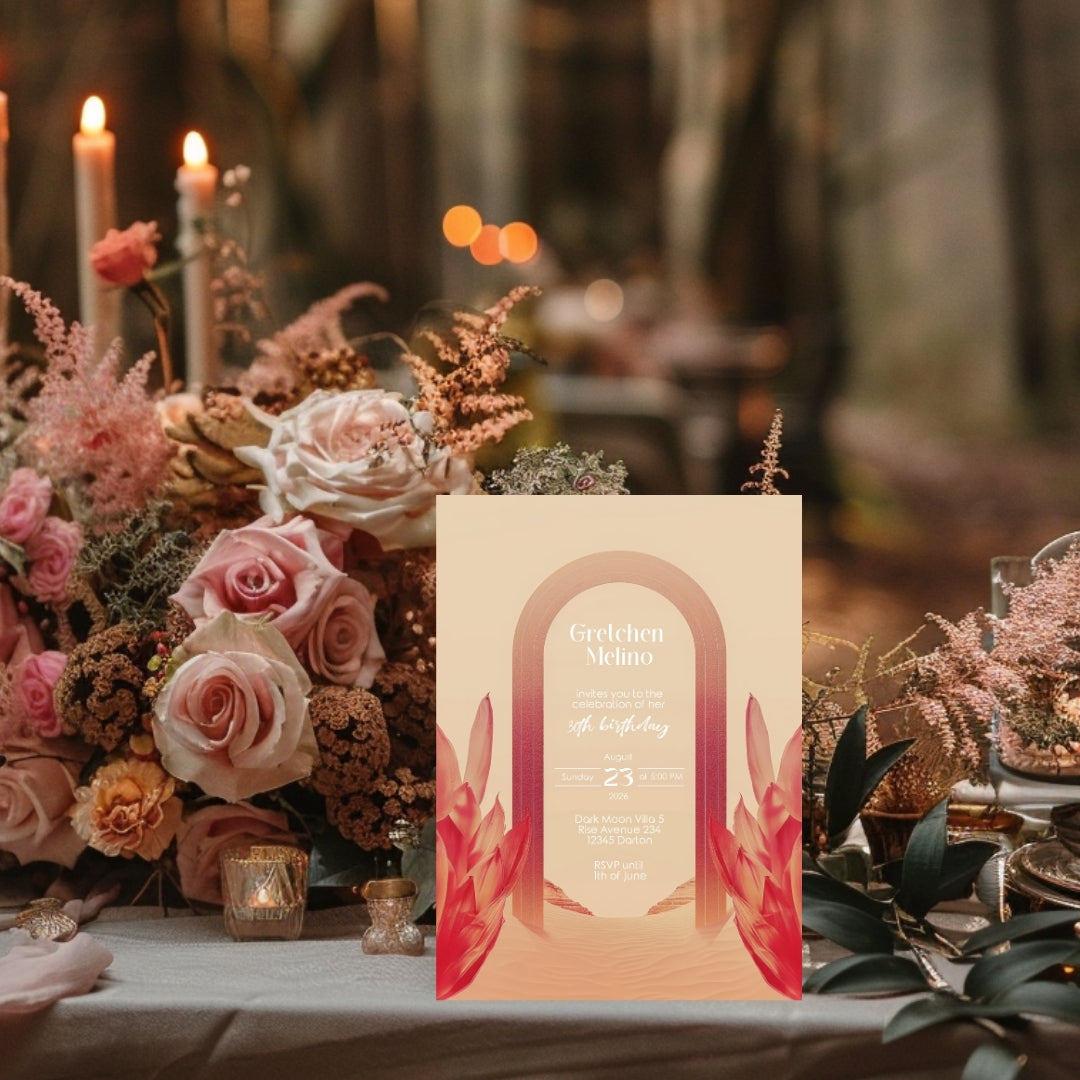 Elegant Floral Oriental Desert Birthday Invitation