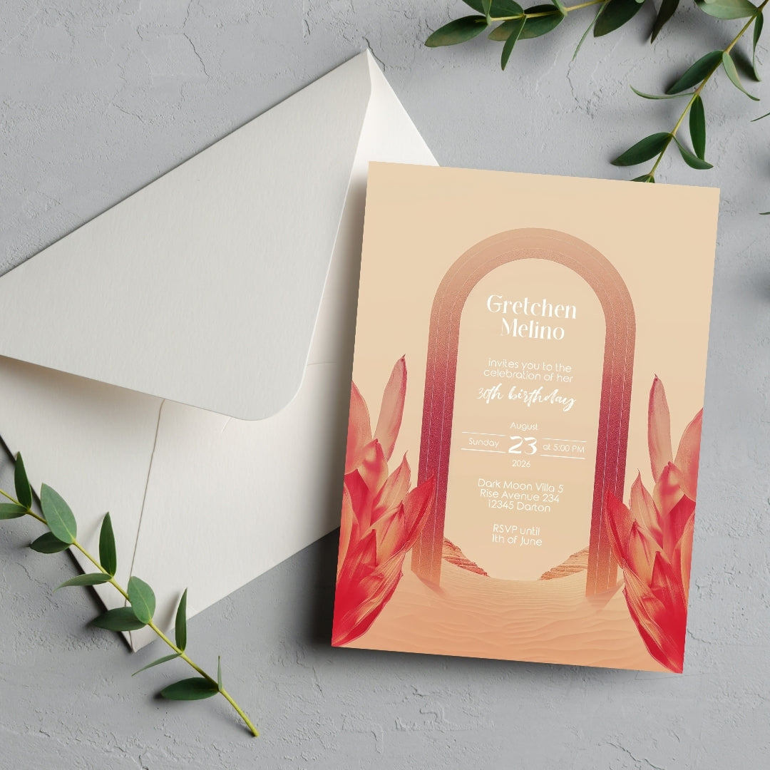 Elegant Floral Oriental Desert Birthday Invitation