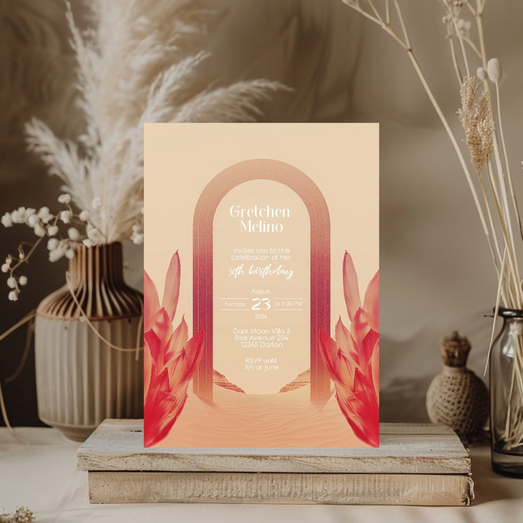 Elegant Floral Oriental Desert Birthday Invitation