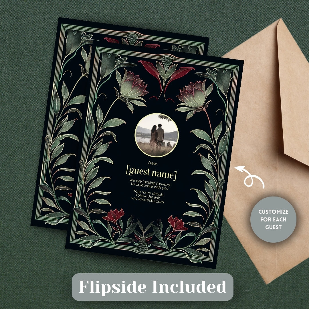Red Floral Gothic Wedding Invitation