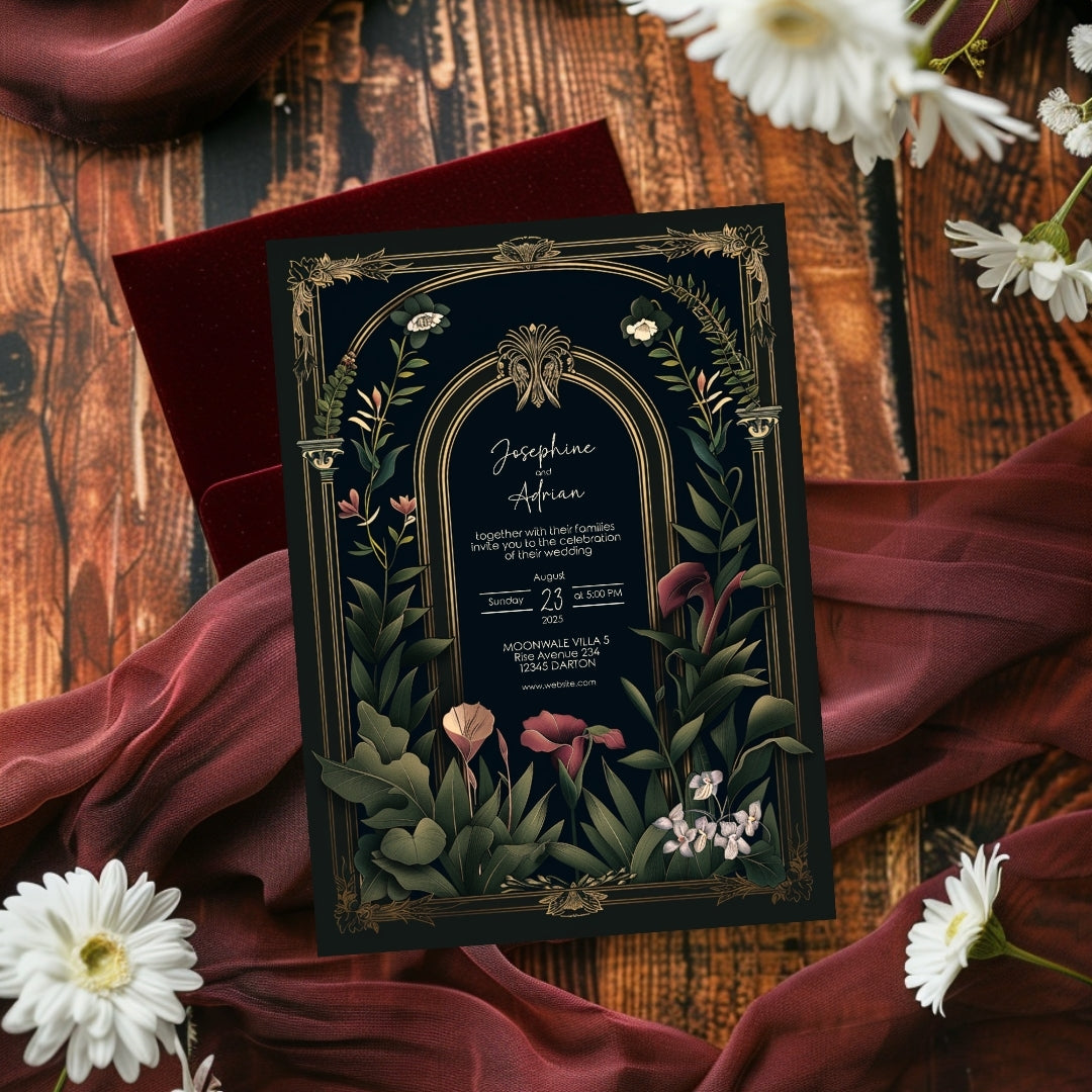 Dark Academia Gothic Vintage Garden Wedding Invitation