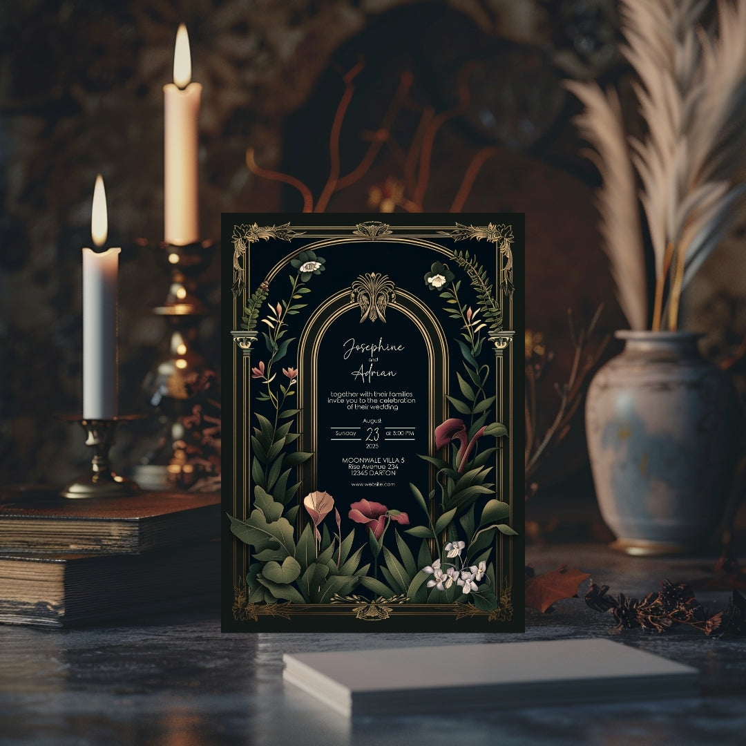 Dark Academia Gothic Vintage Garden Wedding Invitation