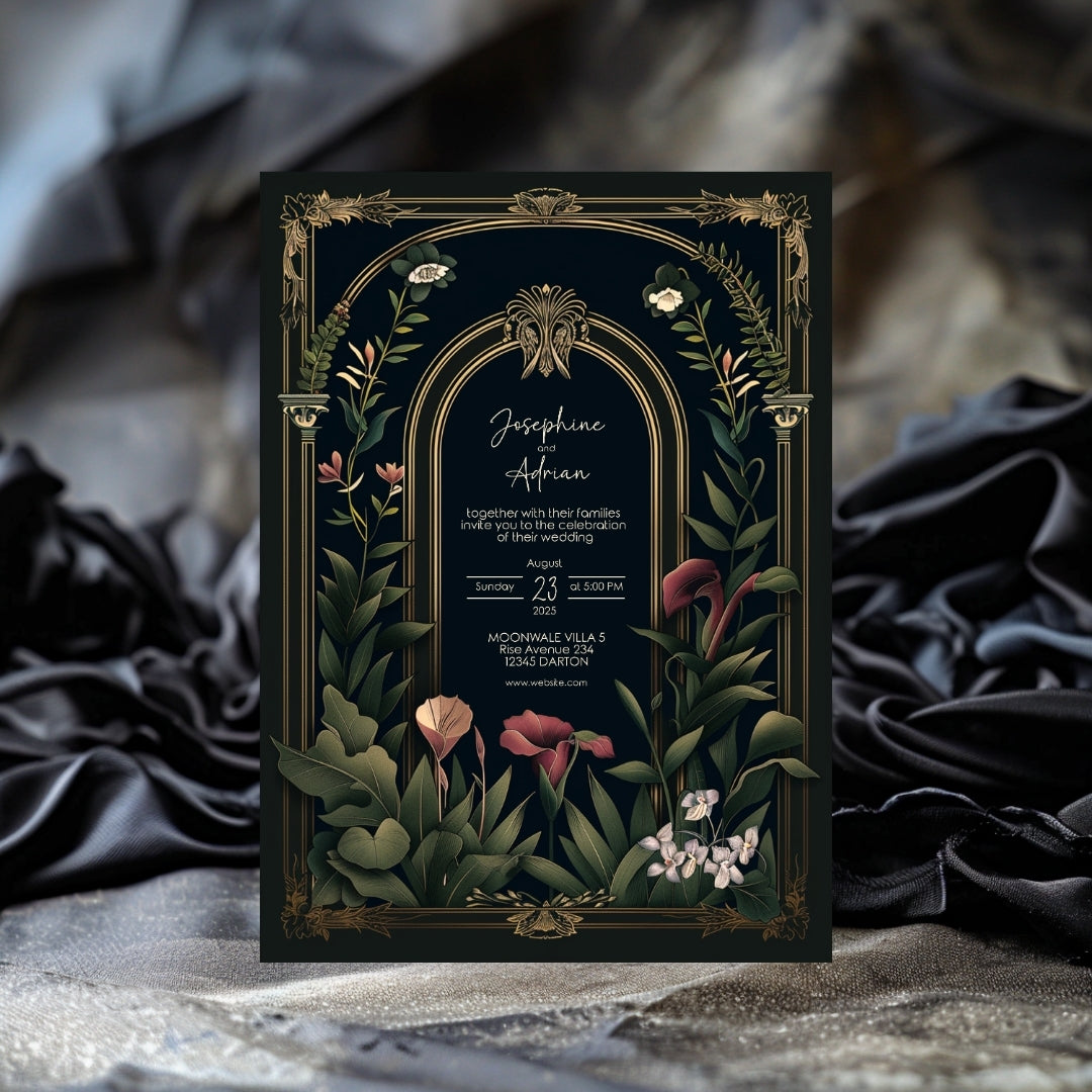Dark Academia Gothic Vintage Garden Wedding Invitation